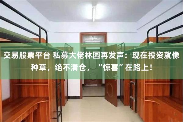 交易股票平台 私募大佬林园再发声：现在投资就像种草，绝不清仓， “惊喜”在路上！