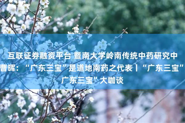 互联证劵融资平台 暨南大学岭南传统中药研究中心主任曹晖：“广东三宝”是道地南药之代表丨“广东三宝”大咖谈