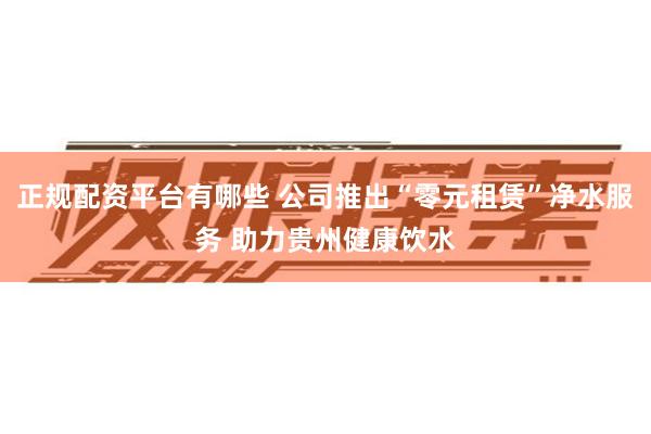 正规配资平台有哪些 公司推出“零元租赁”净水服务 助力贵州健康饮水